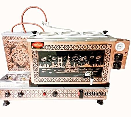 3 Demlikli Bakır Çay Kazanı CE belgeli 35 lt Kapasiteli (DOĞALGAZ&ELK)