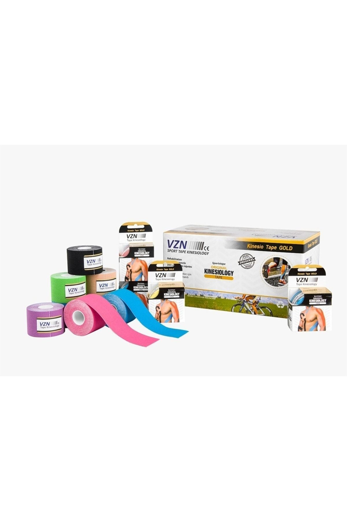 Medikaltec Vzn Kinesio Sport Tape – Sporcu Ağrı Bandı 5m x 5cm Kırmızı 4 Adet Medikaltec2102 - Görsel 1 (Ön görünüm)