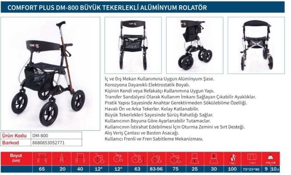 Medikaltec Büyük Tekerlekli Alüminyum Rolatör