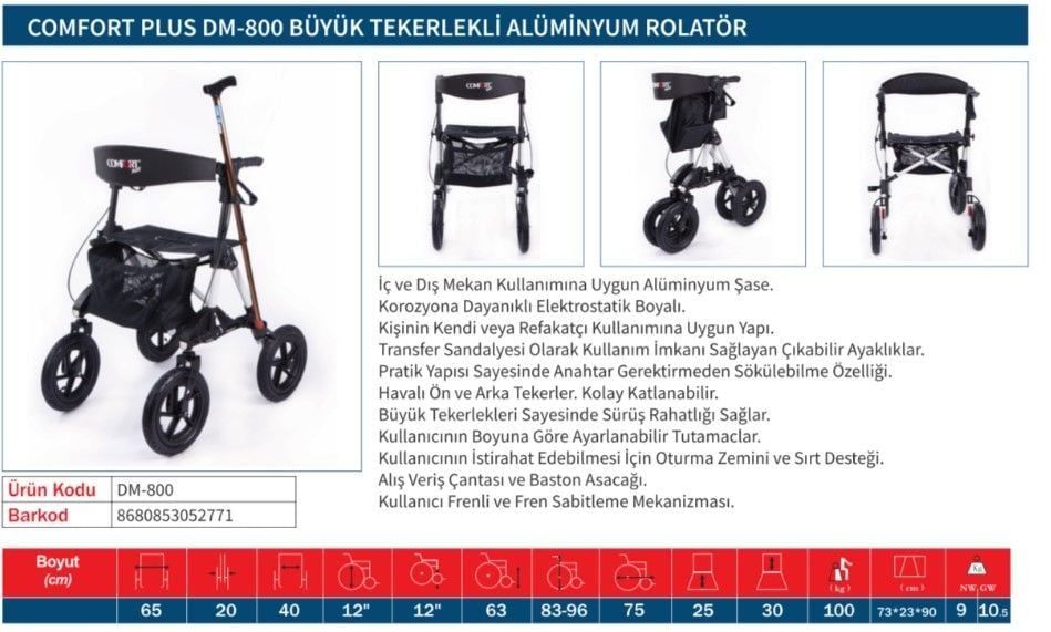 Büyük Tekerlekli Alüminyum Rolatör Büyük - Medikaltec Büyük Tekerlekli Alüminyum Rolatör - Görsel 1