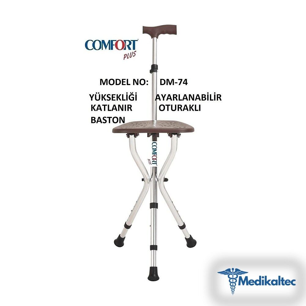 Medikaltec Oturaklı Baston Oturaklı Baston Yüksekliği Ayarlanır Medikaltec2138 - Görsel 1 (Ön görünüm)