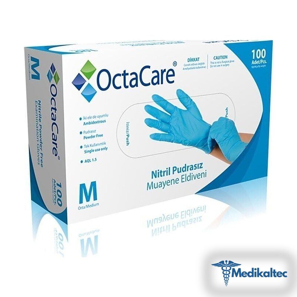 Medikaltec Nitril Pudrasız Muayene Eldiveni Mavi Medium Medikaltec2200 - Görsel 1 (Ön görünüm)