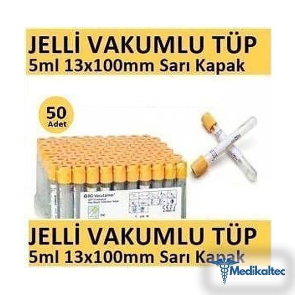 Medikaltec 50 Adet Kan Alma Tüpü, Vakumlu Jelli, Sarı Kapak, 5 ml, 13x100 mm, BD Vacutainer SST 2 Advance - Görsel 1