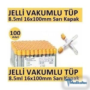 Medikaltec 100 Adet Kan Alma Tüpü, Vakumlu Jelli, Sarı Kapak, 8,5 ml, 16x100 mm, BD Vacutainer SST 2 Advance - Görsel 1