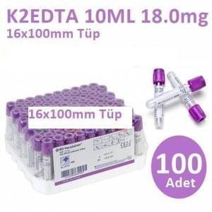 100 Adet Kan Alma Tüpü, Mor Kapak, K2E K - Medikaltec Adet Kan Alma Tüpü, Mor Kapak, K2E K2EDTA 10ml 18mg 16x100mm, Bd Vacutainer