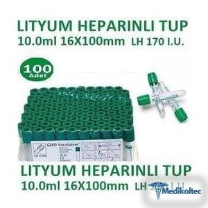 Medikaltec 100 Adet Kan Alma Tüpü, Lityum Heparinli Tüp, Yeşil Kapak, 10 ml, 16x100 mm, BD Vacutainer Lithium Hepar - Görsel 1