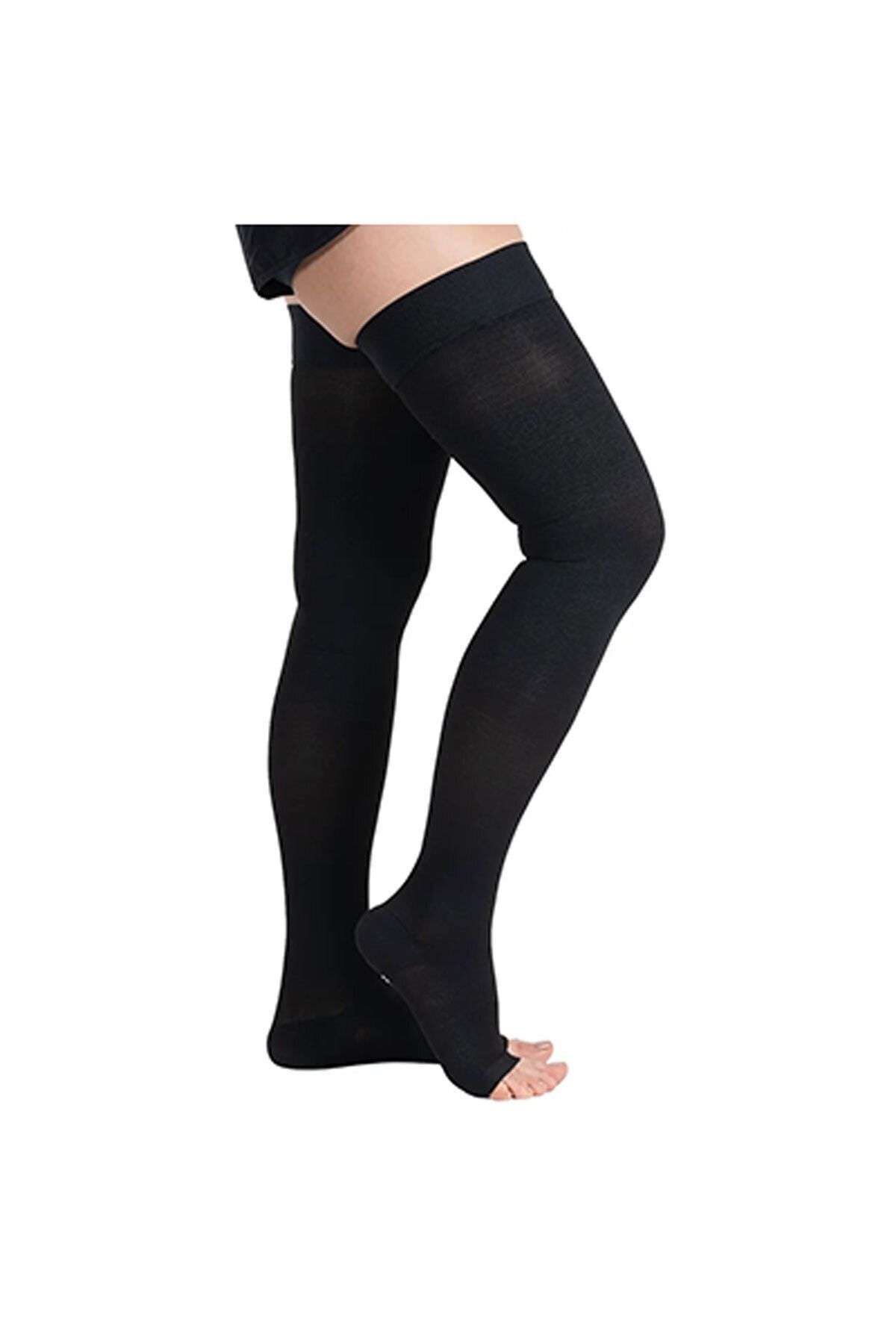 Medikaltec Unisex Siyah Diz Üstü Burnu Açık Çorap Ccl2 Medikaltec3424 - Görsel 1 (Ön görünüm)