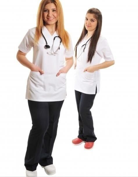 Medikaltec Dr Greys Modeli Üst Beyaz Alt Lacivert Takım Alpaka Kumaş