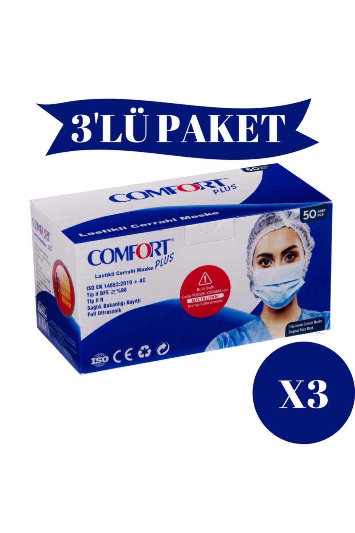 Medikaltec Cerrahi Maske Telli Maske 3 Katlı 150 Adet 3 Paket 50 Li Medikaltec2454 - Görsel 1 (Ön görünüm)