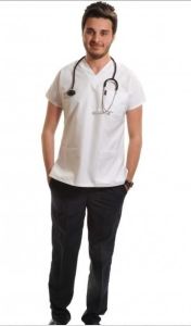 Medikaltec Dr Greys Modeli Üst Beyaz Alt Lacivert Takım Alpaka Kumaş