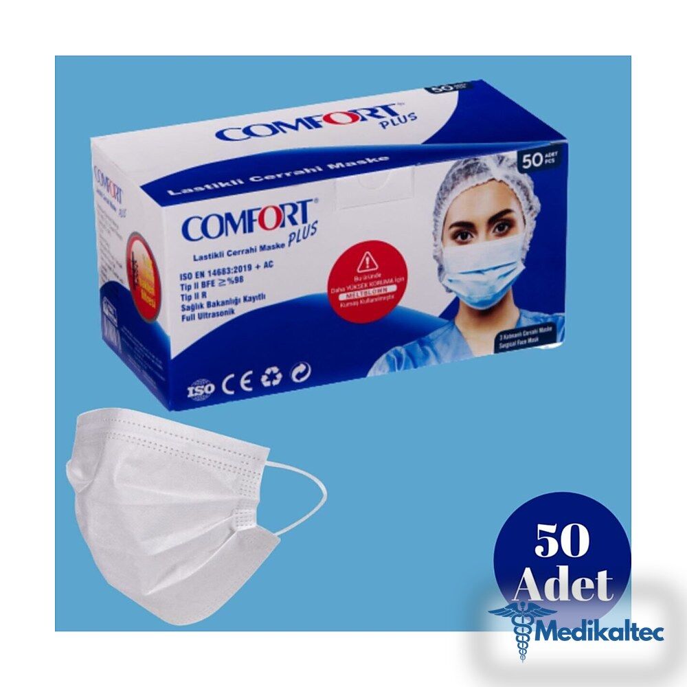 Medikaltec 3 Katlı Cerrahi Maske Full Ultrasonic Meltblown Filtreli Telli Maske 50'li Paket - Görsel 1