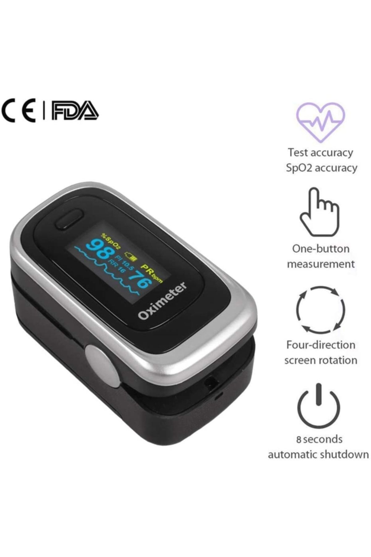 Medikaltec Pulse Oksimetre M170 Oksijen Satürasyon Ölçüm Cihazı Alarmlı Medikaltec3487 - Görsel 1 (Ön görünüm)