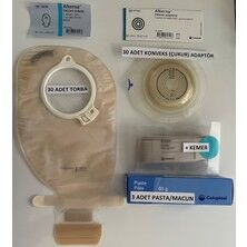 Ostomi Torbası Şeffaf-60 Mm-30 Adet/Ostomi Konveks Adaptör Şeffaf -30 Adet/Pasta 60gr-3 Adet+Kemer