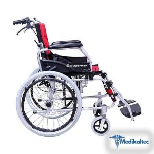 Medikaltec Wipperman W 203 Refakatçi Katlanabilir Büyük Teker Frenli Tekerlekli Sandalye Kırmızı - Görsel 1