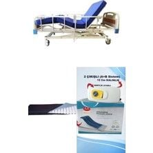 3 Motorlu Abs Başlıklı Tabanca Korkuluklu Hasta Karyolası+ Lazer Kesim Yatak+ A+B Sistemli 12 Cm Boru Tipi Havalı Yatak