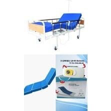 2 Motorlu Mdf Başlıklı Tabanca Korkuluklu Hasta Karyolası + 4 Parçalı Yatak+ A+B Sistemli 12 Cm Boru Tipi Havalı Yatak Takım