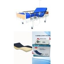 2 Motorlu Mdf Başlıklı Tabanca Korkuluklu Hasta Karyolası + Visco Yatak+ 3 Çıkışlı Abc Sistemli Boru Tipi Havalı Yatak Takım