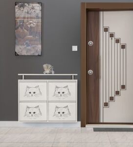 Medikaltec 2+2 Metal Ayakkabılık (Beyaz-Kedi) | Modern Tasarım ve Geniş İç Hacim