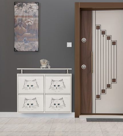 Medikaltec 2+2 Metal Ayakkabılık (Beyaz-Kedi) | Modern Tasarım ve Geniş İç Hacim