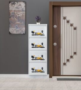 Medikaltec 4’lü Metal Ayakkabılık (Beyaz-Günbatımı) | Modern Tasarım ve Geniş İç Hacim