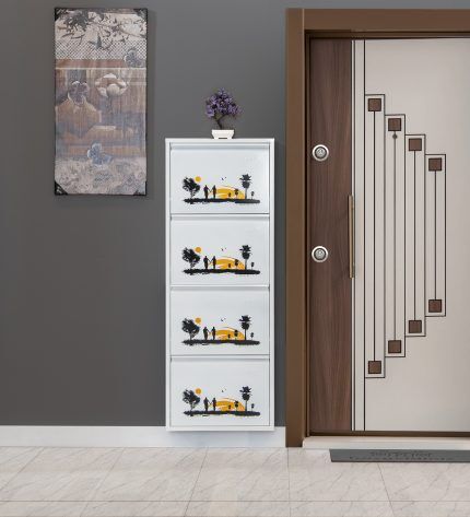 Medikaltec 4’lü Metal Ayakkabılık (Beyaz-Günbatımı) | Modern Tasarım ve Geniş İç Hacim