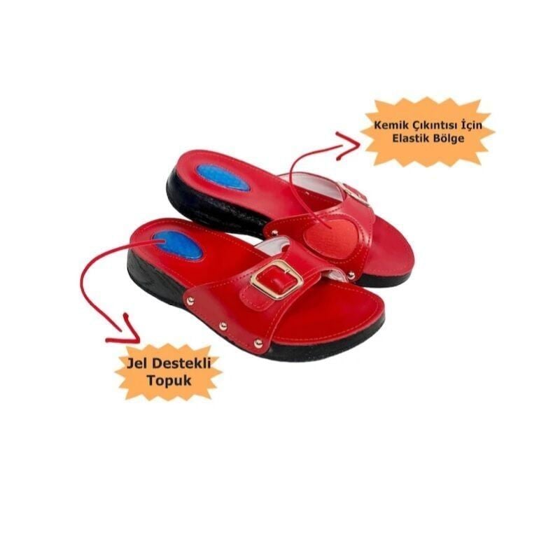 Hallux Valguslu Terlik KırmızıTopuk Dike - Medikaltec Hallux Valguslu Terlik Kırmızı