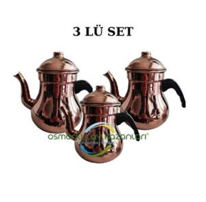 3 ADET ARMUT MODEL ÇAY KAZANLARI İÇİN BAKIR DEMLİK  2,2 LT